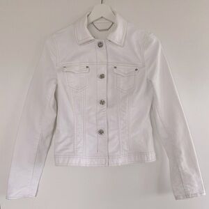 Elie Tahari Denim White vintage Jacket with rhinestone buttons, size XS